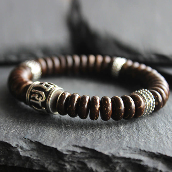 Braccialetto positivo Buddha Stones Natural Tibetan Coconut Shell Om Mani Padme Hum