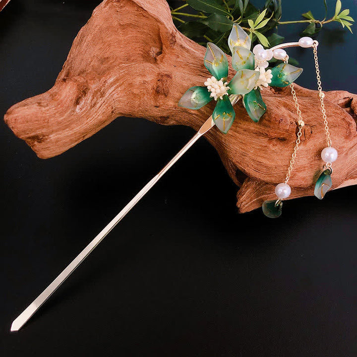 Forcina per capelli con nappa di pace, foglia e perla