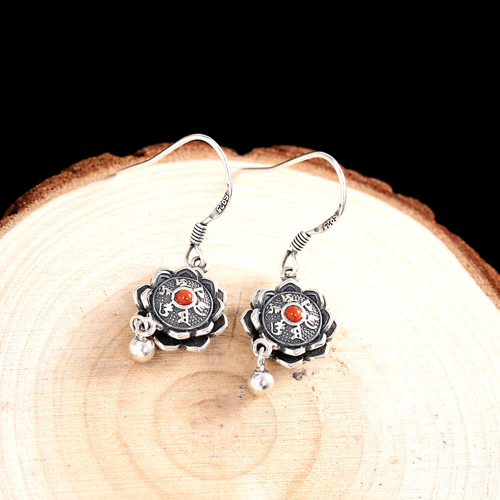 Buddha Stones 925 Sterling Silver Om Mani Padme Hum Lotus Peace Collana Ciondolo Orecchini