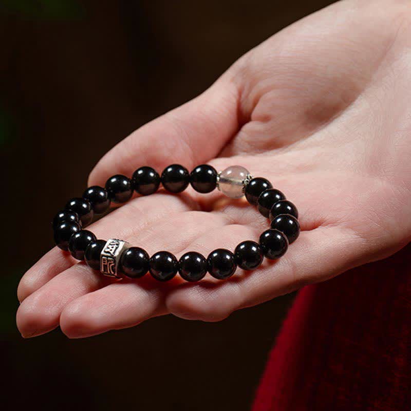 Braccialetto cinese zodiaco natale Buddha 925 argento sterling ossidiana nera pietra di luna forza - image 3