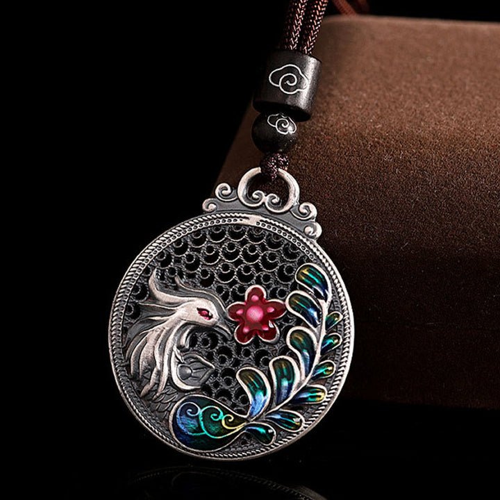 Collana con ciondolo a forma di fenice in argento sterling 990 con Buddha Stones e protezione dalla fortuna