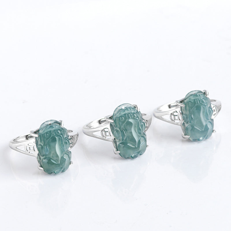Anello di fortuna in argento sterling 925 Buddha Stones, Fengshui, ricchezza, prosperità, giada PiXiu