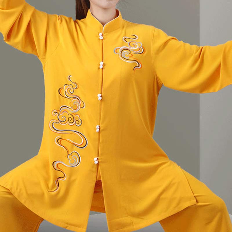 Buddha Stones Nuvole di buon auspicio Ricamo Meditazione Preghiera Spirituale Zen Tai Chi Qigong Pratica Set di abbigliamento unisex