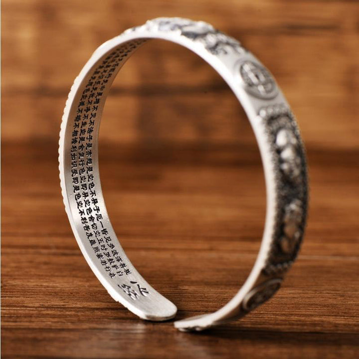 Buddha Stones Tibetano PiXiu Cuore Sutra Moneta Rame Bianco Bracciale Ricchezza Bracciale Regolabile