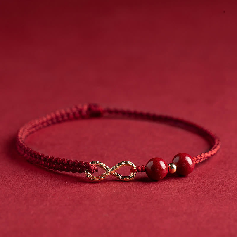 Buddha Stones Cinnabar Benedizione Rosso String 14K Oro Simbolo Infinito Bracciale Cavigliera