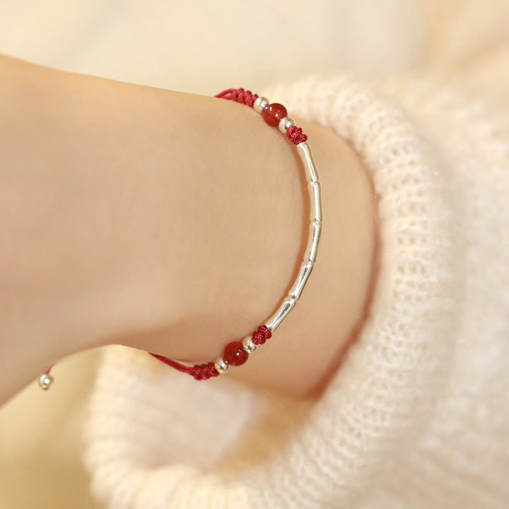 Braccialetto intrecciato con perline di protezione in argento sterling 925 Buddha Stones, agata bianca e agata rossa