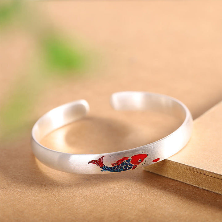 Braccialetto con polsino portafortuna in argento sterling 999 con pesce koi Buddha Stones