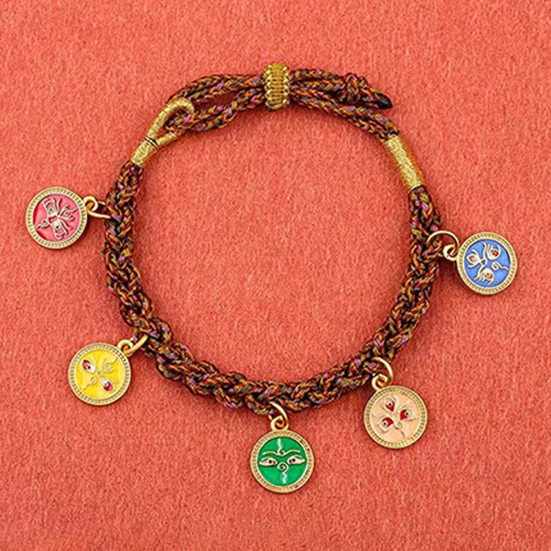 Braccialetto tibetano con treccia di corda Thangka della fortuna dei cinque dei della ricchezza