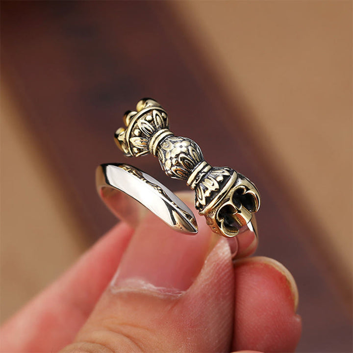 Buddha Stones Tibetano Dorje Vajra Inciso Design Rame Fortuna Ricchezza Anello Regolabile