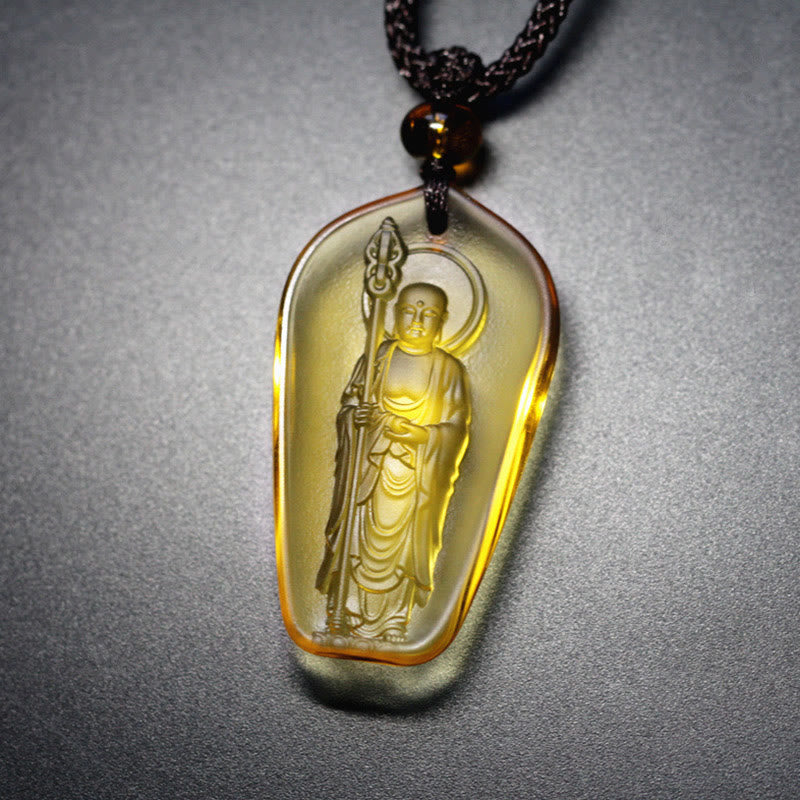 Buddha Stones Collana con ciondolo amuleto della serenità di cristallo Buddha Ksitigarbha Liuli