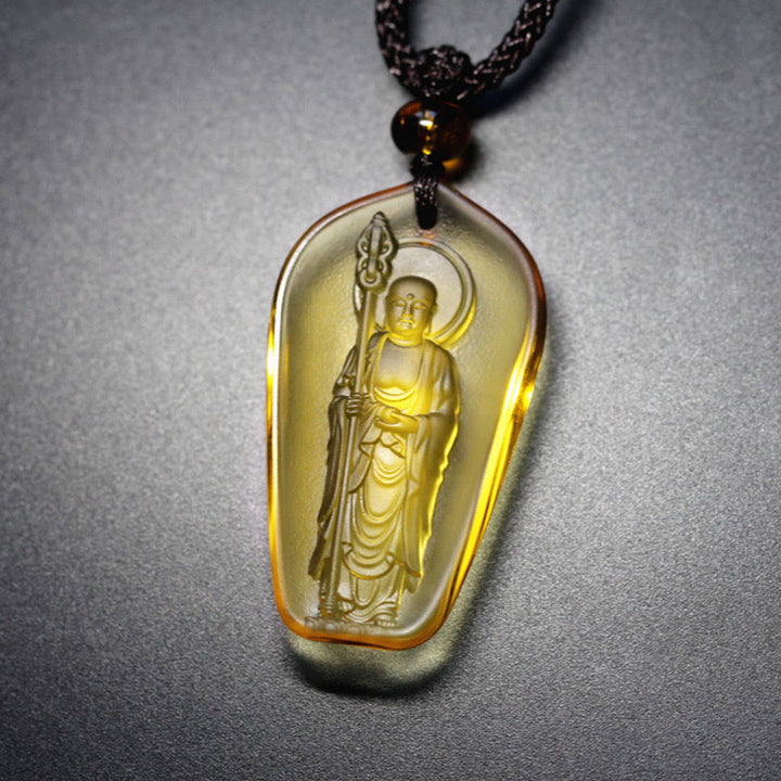 Buddha Stones Collana con ciondolo amuleto della serenità di cristallo Buddha Ksitigarbha Liuli