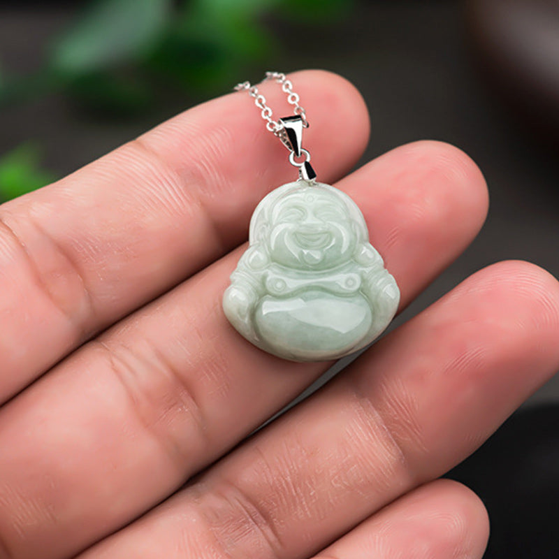 Collana con Buddha Stones in argento sterling 925 con ciondolo a forma di Buddha che ride e giada - image 5