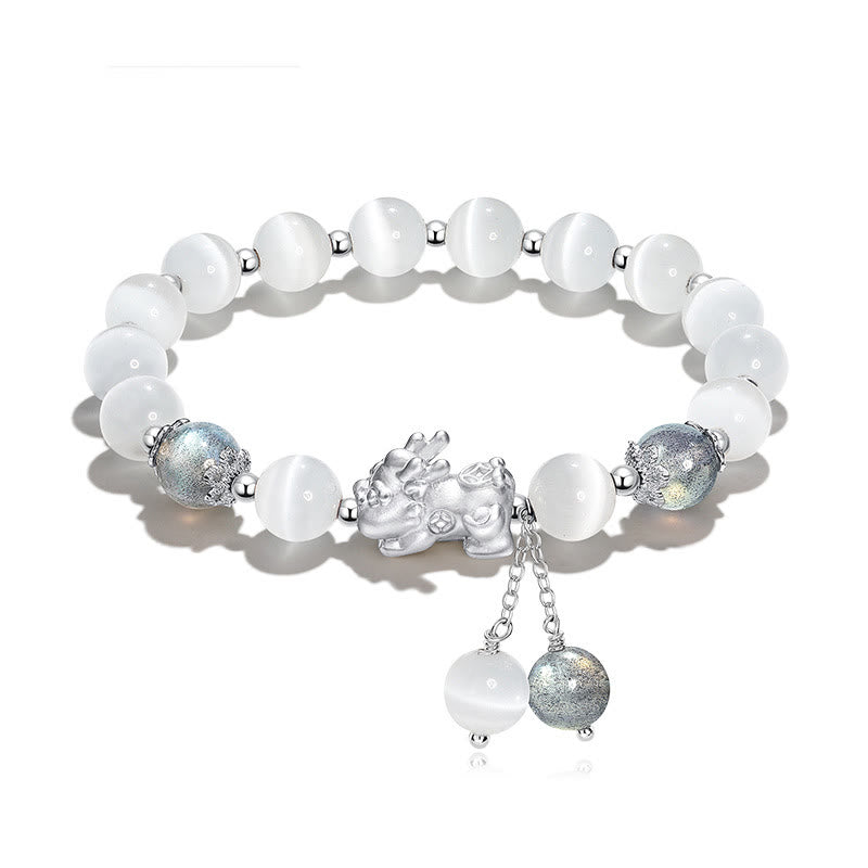 Braccialetto di supporto PiXiu in quarzo fragola con pietra lunare naturale occhio di gatto Buddha Stones