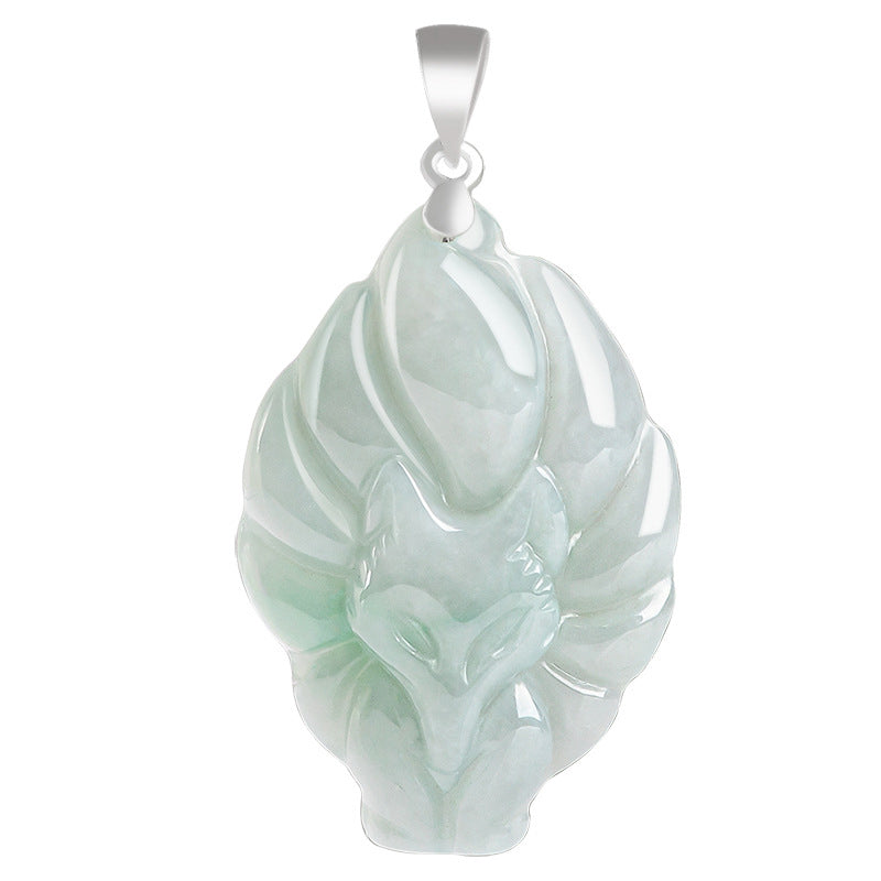 Collana con ciondolo a forma di volpe a nove code in argento sterling 925 con pietre Buddha Stones e giada naturale