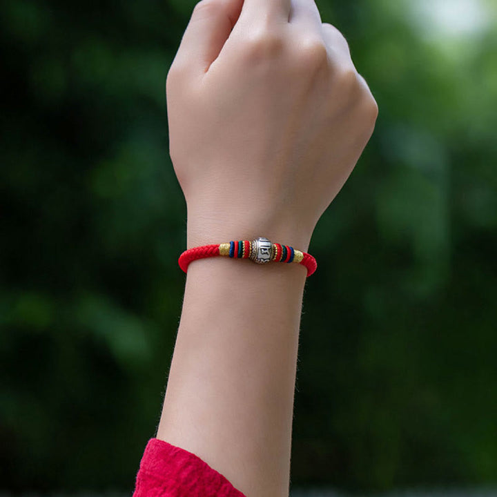 Bracciale intrecciato con nodo di King Kong, fatto a mano in Tibet, in argento sterling 925, con Buddha Stones, Om Mani Padme Hum e protezione dalla fortuna