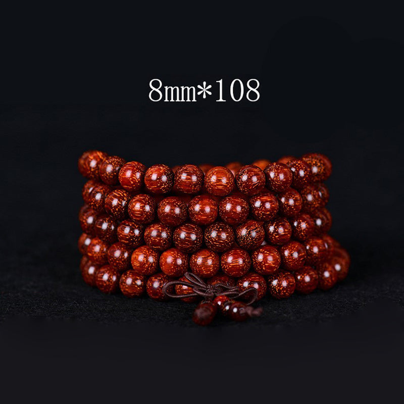 Braccialetto di equilibrio in legno di sandalo rosso con foglia piccola tibetana Buddha Stones