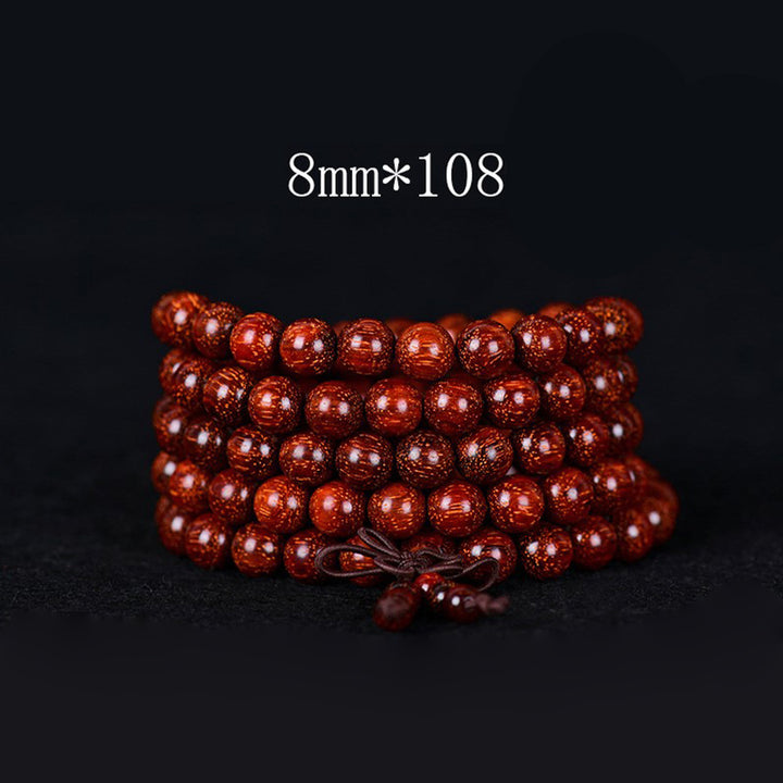 Braccialetto di equilibrio in legno di sandalo rosso con foglia piccola tibetana Buddha Stones
