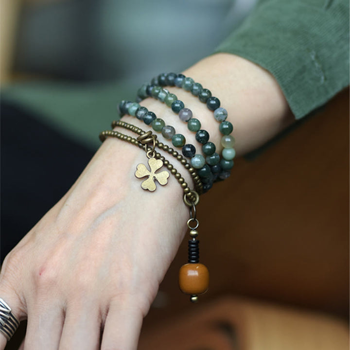 Bracciale multistrato in rame e agata muschiata Buddha Stones Lucky