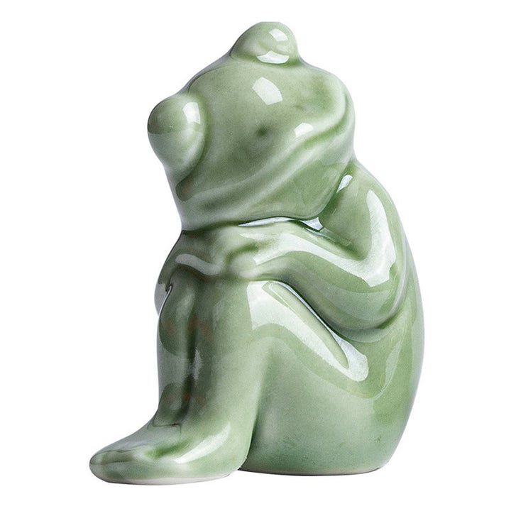 Buddha Stones Mini Piccolo Meditazione Loto Riposo Rana Ceramica Ricchezza Fortuna Casa Tè Animale Domestico Figurina Decorazione