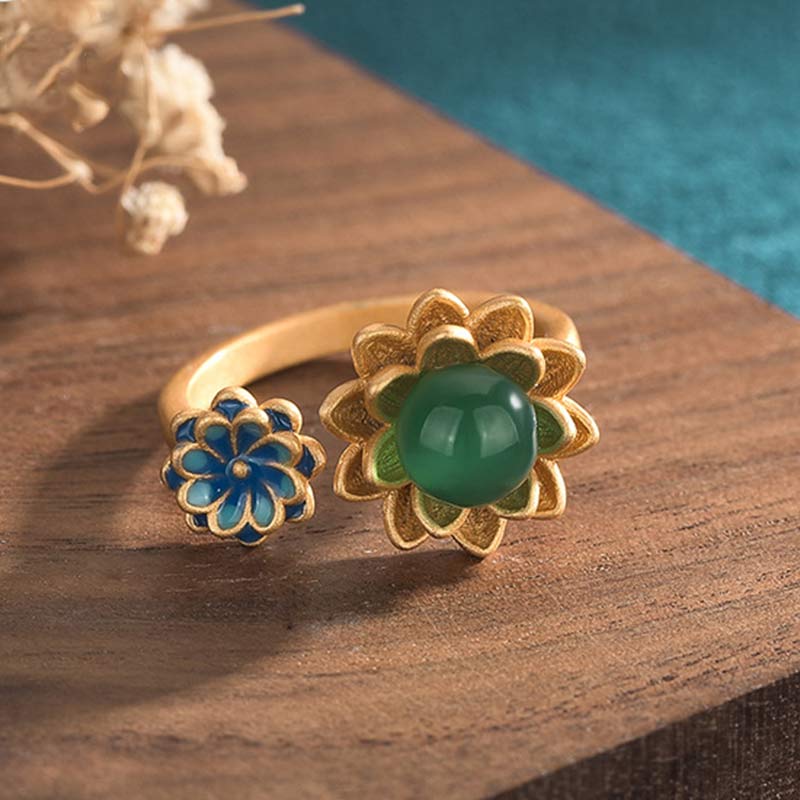 Anello regolabile Buddha Stones Lotus Pattern Jade Abundance