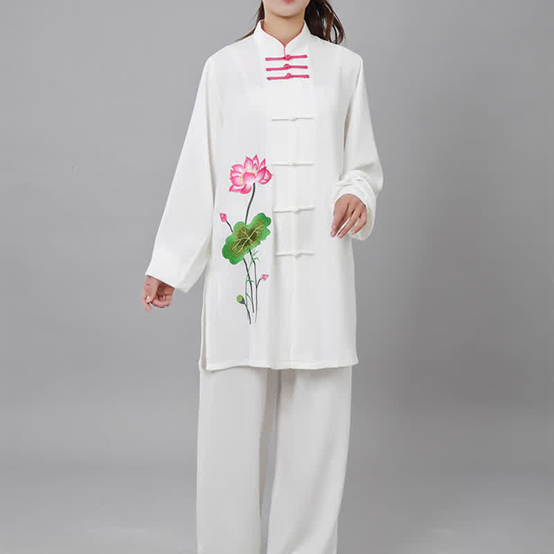 Buddha Stones Fiore di Loto Foglia Modello Tai Chi Meditazione Preghiera Spirituale Zen Pratica Abbigliamento Set da Donna - image 13