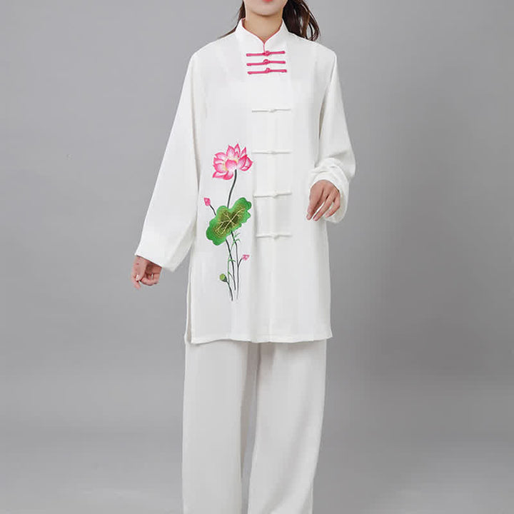 Buddha Stones Fiore di Loto Foglia Modello Tai Chi Meditazione Preghiera Spirituale Zen Pratica Abbigliamento Set da Donna - image 13