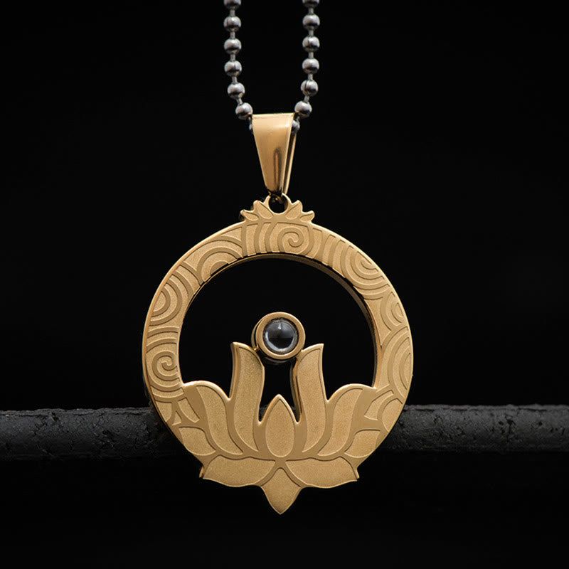 Collana con ciondolo in acciaio al titanio e pietre Buddha Stones , proiezione dell'illuminazione, Shurangama Mantra