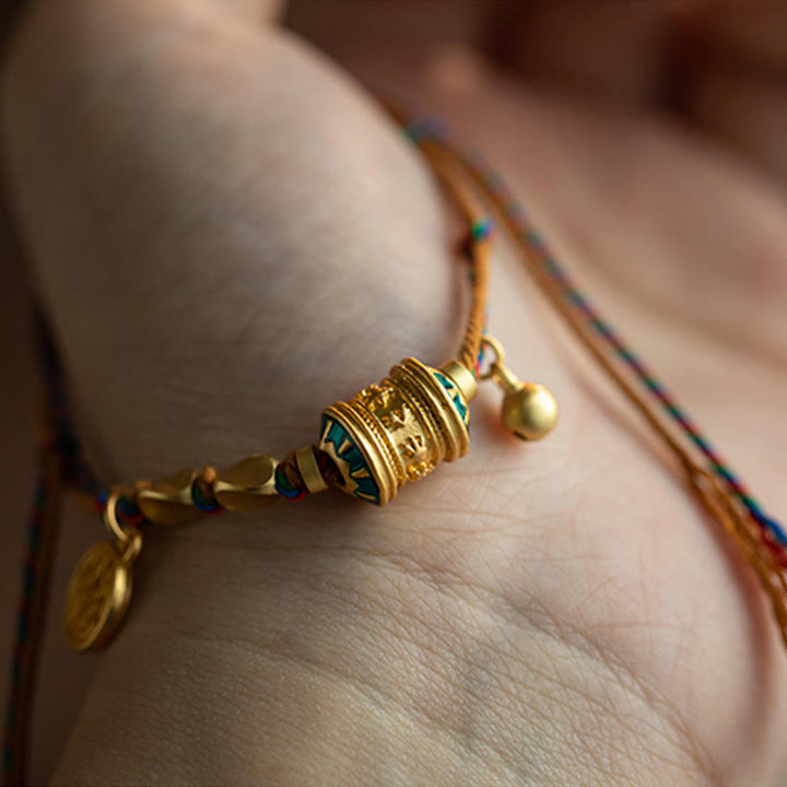Buddha Stones Tibetano Fatto a Mano Om Mani Padme Hum Ruota della Preghiera Protezione Forza Braccialetto di Corda