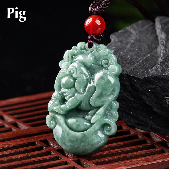 Collana con ciondolo Buddha Stones Natural Jade 12 Zodiaco Cinese Prosperità - Maiale - image 25