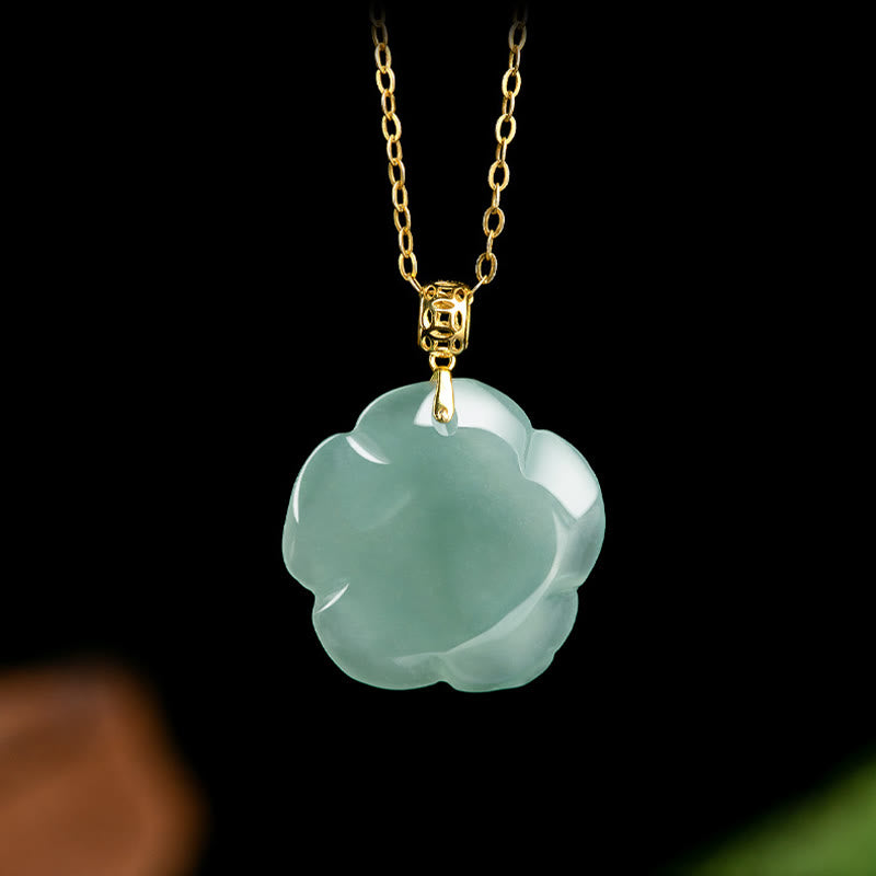 Collana con ciondolo in giada rosa naturale con Buddha Stones in oro 18 carati e argento sterling 925