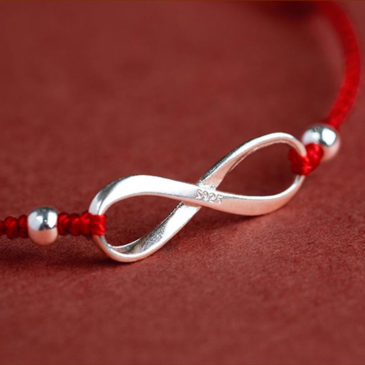 Buddha Stones 925 Sterling Silver Endless Knot Protezione Fortuna Braccialetto Cavigliera Corda Rossa