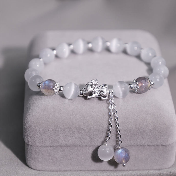 Braccialetto di supporto PiXiu in quarzo fragola con pietra lunare naturale occhio di gatto Buddha Stones