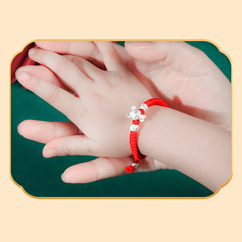 Braccialetto per bambini fatto a mano in corda rossa con Buddha Stones, in argento sterling 999, con zodiaco cinese