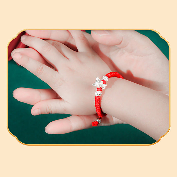 Braccialetto per bambini fatto a mano in corda rossa con Buddha Stones, in argento sterling 999, con zodiaco cinese