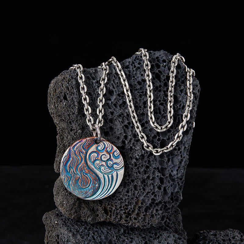 Collana con ciondolo in argento sterling 990 con Buddha Stones, equilibrio tra acqua e fuoco, Yin Yang - image 2