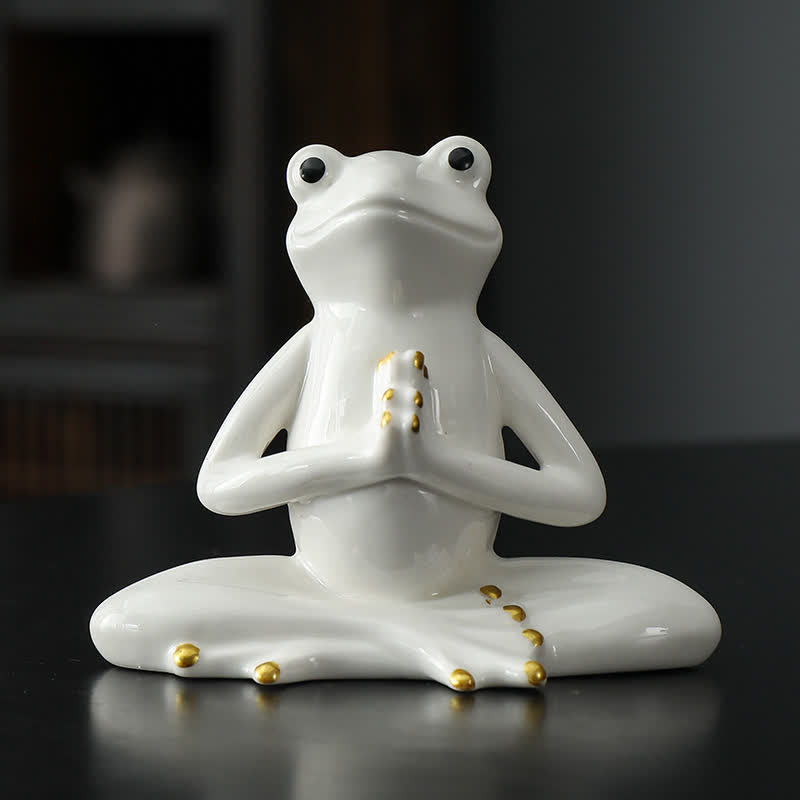 Decorazione statua rana zen in ceramica meditante - Rana che prega - Bianco - image 3