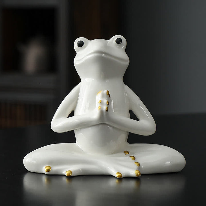 Decorazione statua rana zen in ceramica meditante - Rana che prega - Bianco - image 3