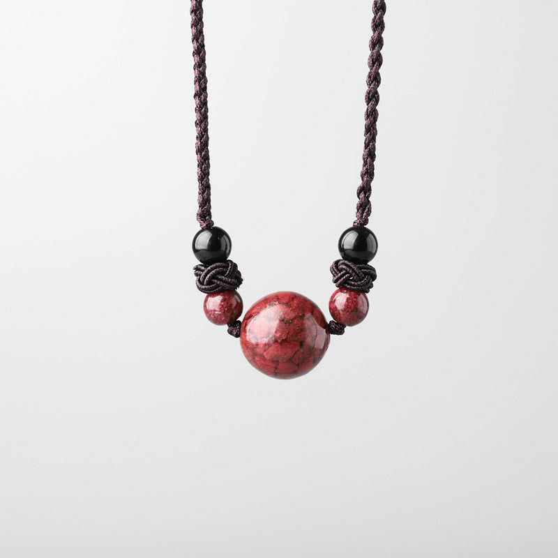 Buddha Stones Pietre di cinabro naturali Perline Collana con ciondolo di benedizione