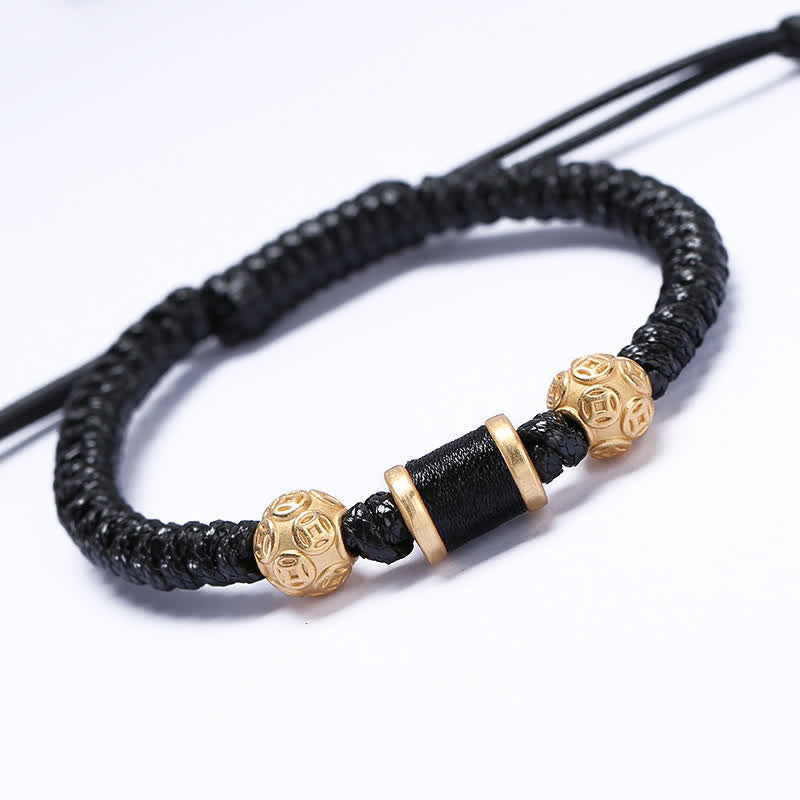 Braccialetto in corda intrecciata con perline di rame in argento sterling 999 Buddha Stones