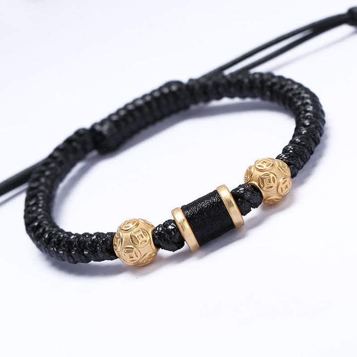 Braccialetto in corda intrecciata con perline di rame in argento sterling 999 Buddha Stones