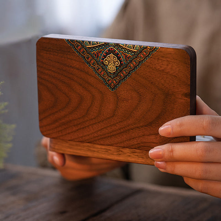 Scatola portagioie in legno di noce nero fatta a mano, vintage, scatola regalo in legno