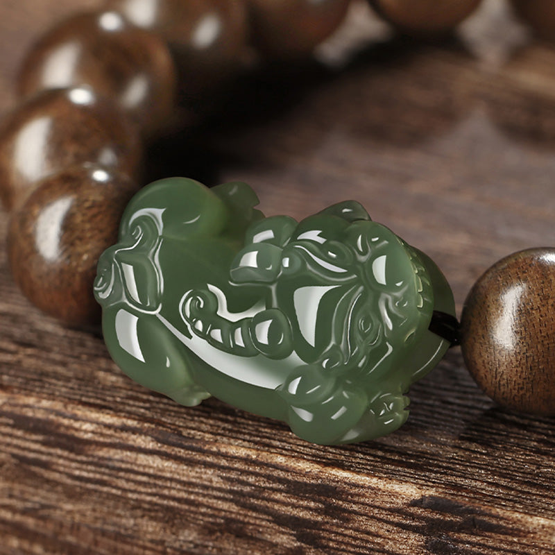 Bracciale Buddha Stones 925 Sterling Silver Brunei Agarwood PiXiu Jade Peace Strength