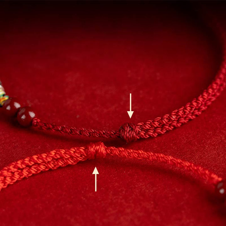 Buddha Stones 925 Sterling Silver Koi Fish Cinnabar Bead Wealth Braccialetto intrecciato artigianale Cavigliera - image 16