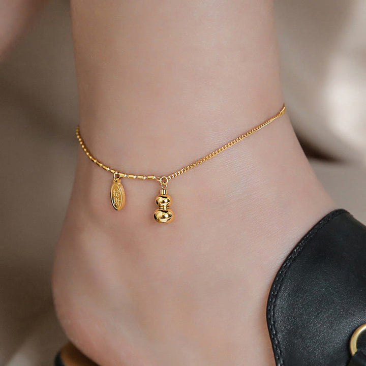 Cavigliera con fibbia della ricchezza e design a zucca portafortuna in oro 18k Buddha Stones