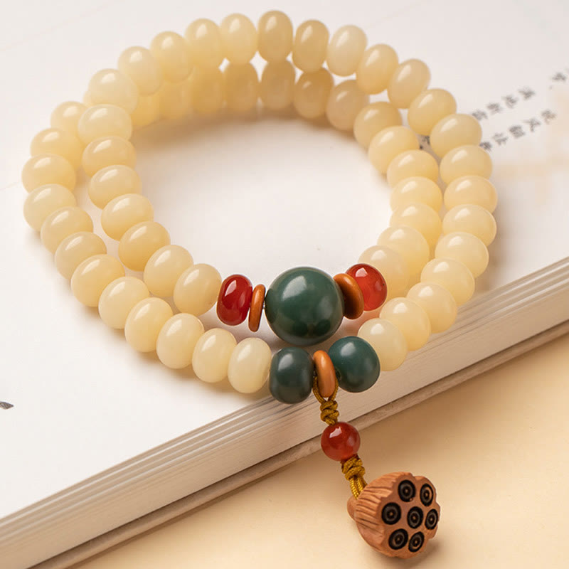 Braccialetto doppio giro Buddha Stones Bodhi Seed Lotus Baccello Charm Peace