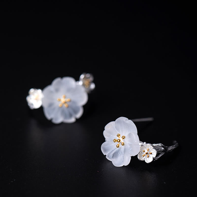 Orecchini Buddha Stones in argento sterling 925 con fiori di prugna e benedizione floreale