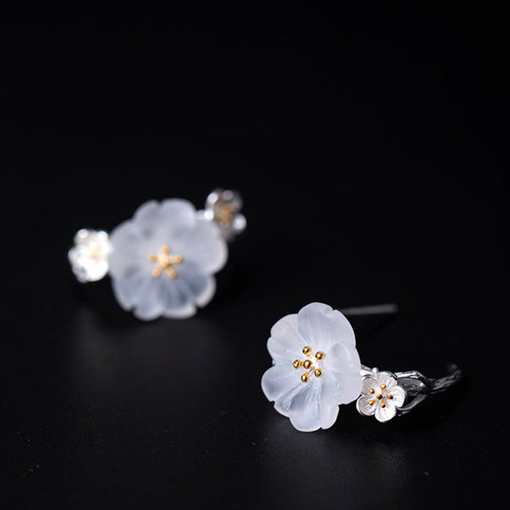 Orecchini Buddha Stones in argento sterling 925 con fiori di prugna e benedizione floreale