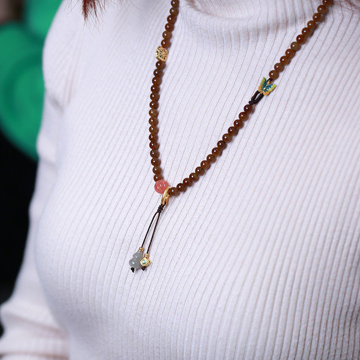 Collana con braccialetto di giada a forma di farfalla e zucca, portafortuna e prosperità