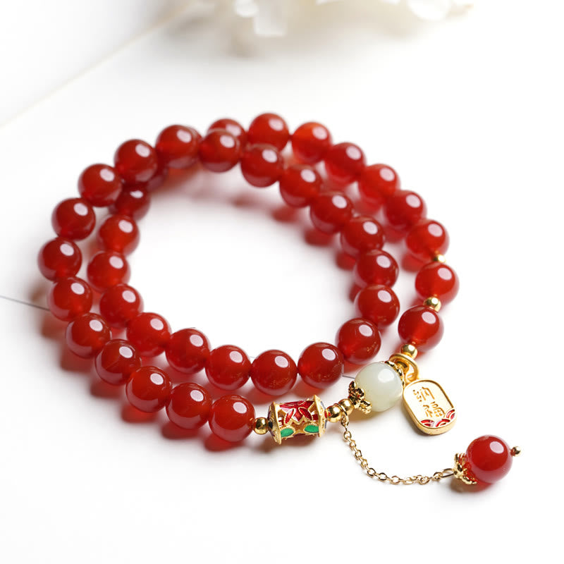 Braccialetto con ciondolo di fiducia in pietra naturale Buddha Stones e giada di Hetian Fu Character