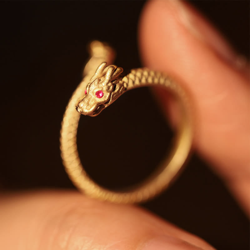 Anello regolabile in argento sterling 925 Buddha Stones, vintage, anno del drago, protezione della fortuna e della forza